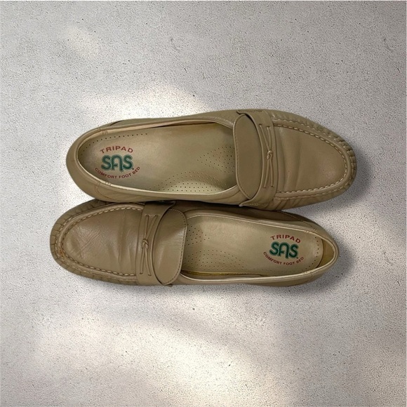 SAS Beige Leather Moc Toe Comfort Loafers Walking Shoes USA - Picture 9 of 9